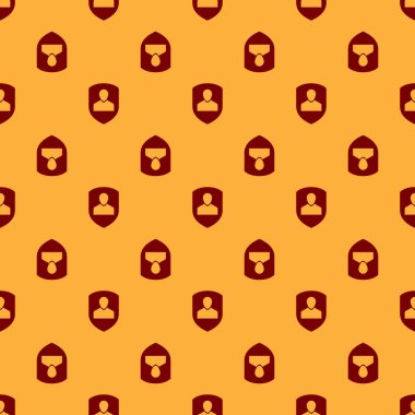 Kırmızı Kullanıcı koruma simgesi kahverengi arka plan üzerinde sorunsuz desen izole. Güvenli kullanıcı girişi, parola korumalı, kişisel verilerin korunması, kimlik doğrulama simgesi. Düz tasarım. Vektör İllüstrasyonu