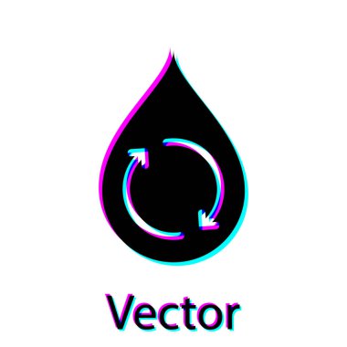 Siyah Geri Dönüşüm temiz aqua simgesi beyaz arka plan üzerinde izole. İşaret geri dönüşüm ile su damlası. Vektör İllüstrasyonu