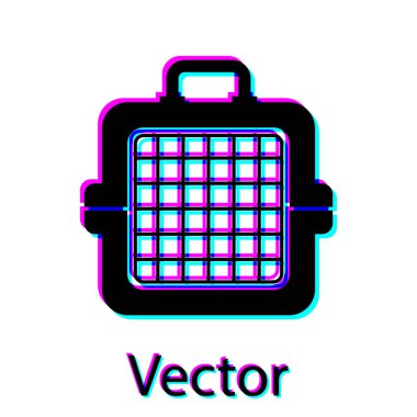 Siyah Pet beyaz arka plan üzerinde izole durumda simgesi taşır. Hayvanlar, köpek ve kedi taşıyıcısı. Hayvanlar için konteyner. Hayvan taşıma kutusu. Vektör İllüstrasyonu