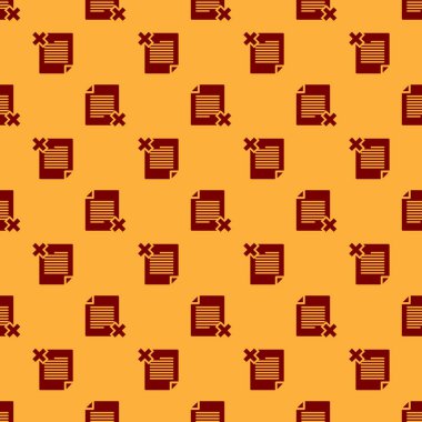 Kırmızı Silme dosya belge simgesi kahverengi arka plan üzerinde sorunsuz desen yalıtılmış. Reddedilen belge simgesi. Kağıt üzerinde çapraz. Düz tasarım. Vektör İllüstrasyonu