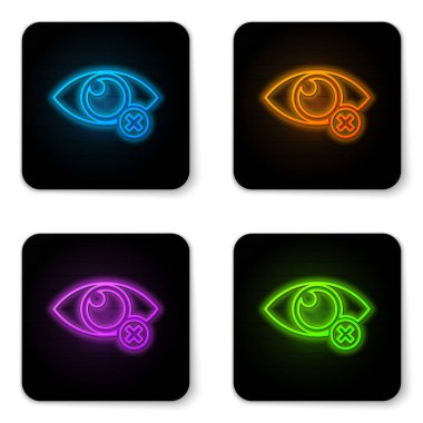 Parlayan neon Görünmez veya beyaz arka planda izole simgesi gizlemek. Siyah kare düğme. Vektör İllüstrasyonu