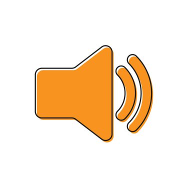 Turuncu Hoparlör ses simgesi - ses ses sembolü, beyaz arka planda izole medya müzik simgesi. Düz tasarım. Vektör İllüstrasyonu