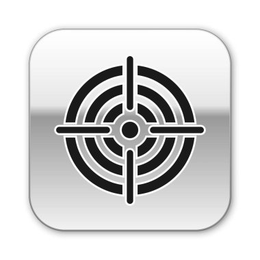 Siyah Hedef spor çekim rekabet simgesi beyaz arka plan üzerinde izole için. Atış poligonu veya tabanca atışı için numaralarla hedefi temizleyin. Gümüş kare düğme. Vektör İllüstrasyonu