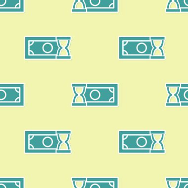 Yeşil Hızlı ödemeler simgesi sarı arka plan üzerinde sorunsuz desen izole. Hızlı para transferi ödemesi. Finansal hizmetler, hızlı kredi, zaman para, nakit geri kavramdır. Vektör İllüstrasyonu