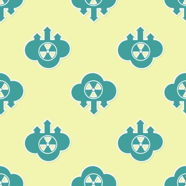 Yeşil Asit yağmur ve radyoaktif bulut simgesi sarı arka plan üzerinde sorunsuz desen izole. Toksik hava kirliliğinin çevre üzerindeki etkileri. Vektör İllüstrasyonu