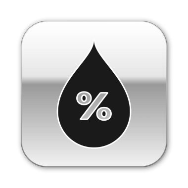 Siyah Su damla yüzdesi simgesi beyaz arka plan üzerinde izole. Nem analizi. Gümüş kare düğme. Vektör İllüstrasyonu