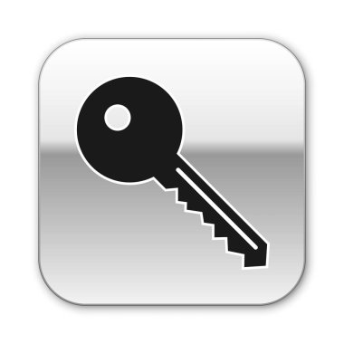 Beyaz arka planda yalıtılmış Siyah Anahtar simgesi. Gümüş kare düğme. Vektör İllüstrasyonu