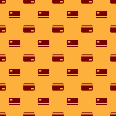 Kırmızı Kredi kartı simgesi kahverengi arka plan üzerinde sorunsuz desen izole. Online ödeme. Nakit para çekme. Finansal operasyonlar. Alışveriş tabelası. Düz tasarım. Vektör İllüstrasyonu