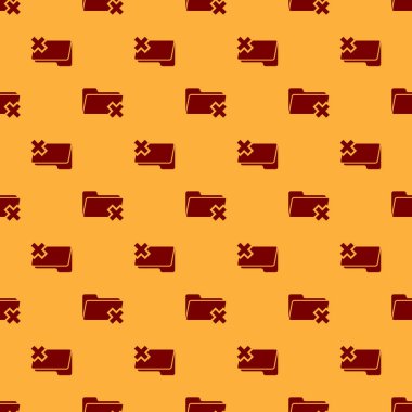 Kırmızı Silme klasör simgesi kahverengi arka planda sorunsuz desen yalıtılmış. Geri dönüşüm kutusu ile klasör. Silme veya hata klasörü. Bilgisayar bilgileri klasörü işaretini kapatın. Düz tasarım. Vektör İllüstrasyonu