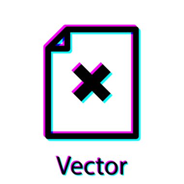 Siyah Sil dosya belge simgesi beyaz arka planda yalıtılmış. Reddedilen belge simgesi. Kağıt üzerinde çapraz. Vektör İllüstrasyonu