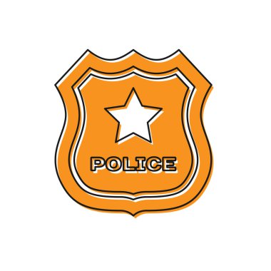 Turuncu Polis rozeti simgesi beyaz arka planda izole. Şerif rozeti işareti. Vektör İllüstrasyonu