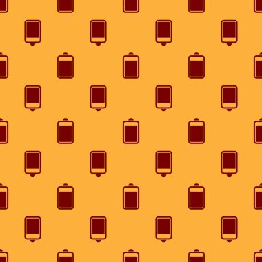 Kırmızı Pil simgesi kahverengi arka plan üzerinde sorunsuz desen izole. Vektör İllüstrasyonu