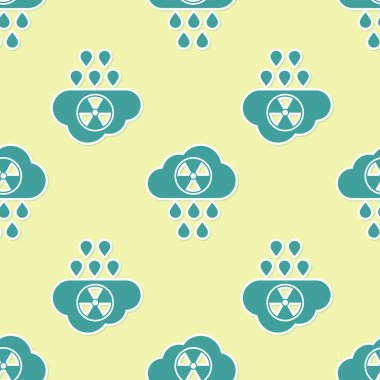 Yeşil Asit yağmur ve radyoaktif bulut simgesi sarı arka plan üzerinde sorunsuz desen izole. Toksik hava kirliliğinin çevre üzerindeki etkileri. Vektör İllüstrasyonu