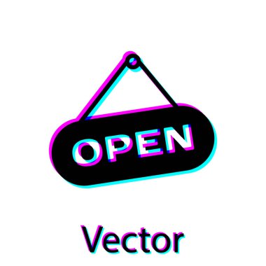 Beyaz arkaplanda izole edilmiş metin açık kapı simgesi ile Siyah Asılma işareti. Vektör İllüstrasyonu