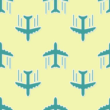 Yeşil Düzlem simgesi sarı arka plan üzerinde sorunsuz desen izole. Uçan uçak simgesi. Uçak işareti. Düz tasarım. Vektör İllüstrasyonu