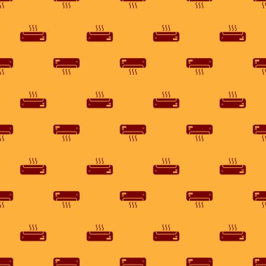 Temiz hava simgesi ile Kırmızı Klima kahverengi arka plan üzerinde izole dikişsiz desen. Split sistem klima işareti. Serin ve soğuk iklim kontrol sistemi. Düz tasarım. Vektör İllüstrasyonu