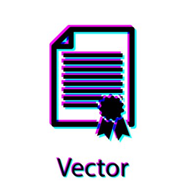 Siyah Sertifika şablon simgesi beyaz arka planda yalıtılmış. Derece simgesi. Başarı, ödül, hibe, diploma kavramları. İş başarı belgesi. Vektör İllüstrasyonu