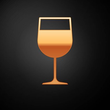 Altın Şarap cam simgesi siyah arka plan üzerinde izole. Şarap kadehi simgesi. Kadeh sembolü. Cam eşya işareti. Vektör İllüstrasyonu