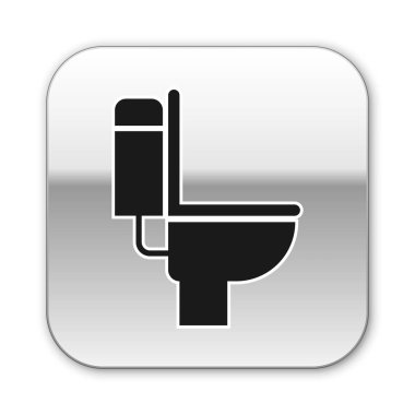 Siyah Klozet simgesi beyaz arka plan üzerinde izole. Gümüş kare düğme. Vektör İllüstrasyonu