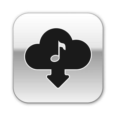 Black Cloud beyaz arka planda yalıtılmış müzik simgesi indirin. Müzik akış hizmeti, ses bulutbilgisi, çevrimiçi medya akışı, ses dalgası. Gümüş kare düğme. Vektör İllüstrasyonu