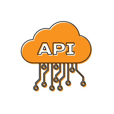 Turuncu Bulut api arabirim simgesi beyaz arka planda yalıtılmış. Uygulama programlama arayüzü Api teknolojisi. Yazılım entegrasyonu. Vektör İllüstrasyonu