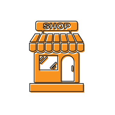 Beyaz arka planda turuncu alışveriş binası ya da market simgesi izole edildi. Dükkan inşaatı. Vektör İllüstrasyonu