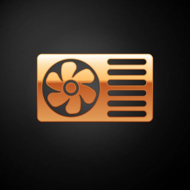 Siyah arka plan üzerinde izole temiz hava simgesi ile Altın Klima. Split sistem klima işareti. Serin ve soğuk iklim kontrol sistemi. Vektör İllüstrasyonu