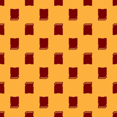 Kırmızı Sd kart simgesi kahverengi arka plan üzerinde sorunsuz desen izole. Hafıza kartı. Bağdaştırıcı simgesi. Düz tasarım. Vektör İllüstrasyonu