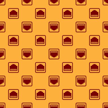 Kırmızı Ağ bağlantı noktası - kablo soketi simgesi kahverengi arka plan üzerinde sorunsuz desen izole. Lan, ethernet bağlantı noktası işareti. Yerel alan bağlayıcı simgesi. Vektör İllüstrasyonu