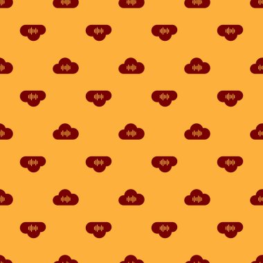 Kırmızı Müzik akış hizmeti simgesi kahverengi arka plan üzerinde sorunsuz desen izole. Ses bulut bilgi işlem, online medya akışı, online şarkı, ses dalgası. Düz tasarım. Vektör İllüstrasyonu