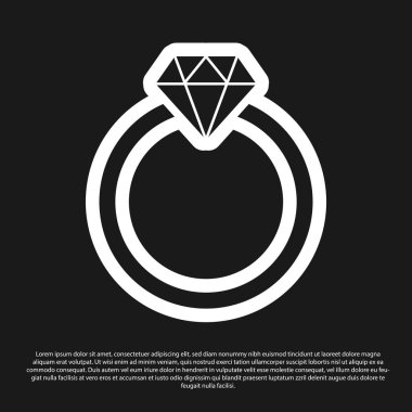 Siyah arka planda yalıtılmış Siyah Elmas nişan yüzüğü simgesi. Vektör İllüstrasyonu