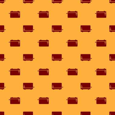 Kırmızı Tost Makinesi simgesi kahverengi arka plan üzerinde izole dikişsiz desen. Vektör İllüstrasyonu