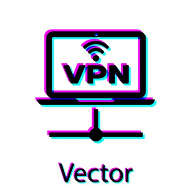 Siyah Vpn Bilgisayar ağ simgesi beyaz arka planda yalıtılmış. Dizüstü bilgisayar ağı. İnternet bağlantısı. Vektör İllüstrasyonu