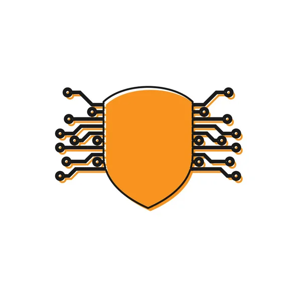 Icona di sicurezza Cyber arancione isolata su sfondo bianco. Segno dello scudo. Concetto sicurezza. Protezione dei dati digitali. Illustrazione vettoriale — Vettoriale Stock