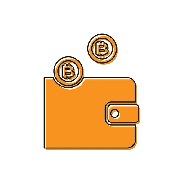 Orange cryptocurrency plånboks ikon isolerad på vit bakgrund. Plånbok och Bitcoin tecken. Gruv koncept. Pengar, betalning, kontanter, pay-ikonen. Vektor illustration — Stock vektor