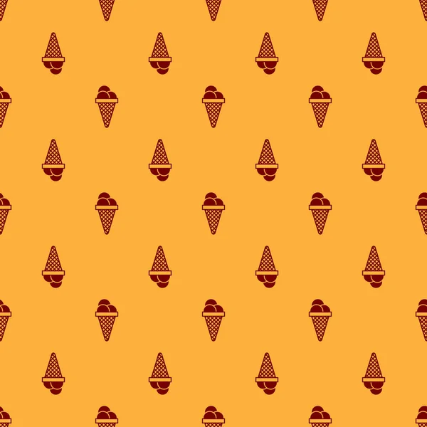 Es krim merah dalam ikon kerucut wafel mengisolasi pola mulus pada latar belakang coklat. Simbol manis. Ilustrasi Vektor - Stok Vektor