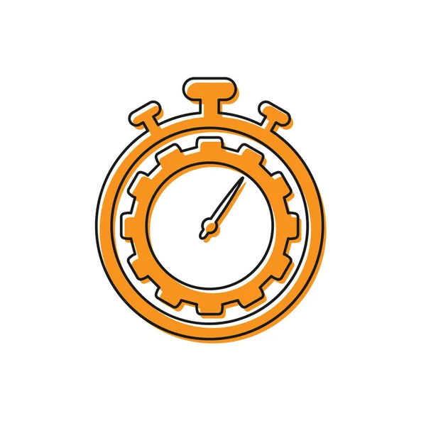Pomarańczowa ikona zarządzania czasem na białym tle. Zegar i znak biegów. Symbol produktywności. Ilustracja wektorowa — Wektor stockowy