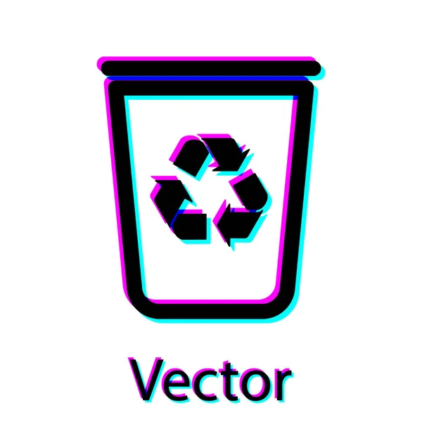 Lixeira preta com ícone de símbolo de reciclagem isolado no fundo branco. Ícone da lata de lixo. Sinal de lixeira. Sinal de cesta de reciclagem. Ilustração vetorial — Vetor de Stock
