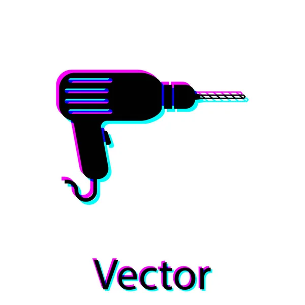 Black Drill machine icon isolated on white background. Vector Illustration — Stock Vector