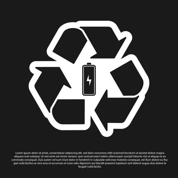 Schwarzer Akku mit Recycling-Symbol auf schwarzem Hintergrund. Batterie mit Recycling-Symbol - Konzept für erneuerbare Energien. Vektorillustration — Stockvektor