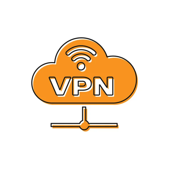 Oranžová virtuální síť VPN ikona připojení síťového shluku je izolována na bílém pozadí. Sociální technologie. Koncepce pro výpočet Cloud. Vektorová ilustrace — Stockový vektor