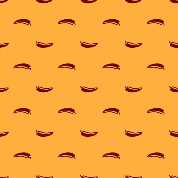 Icono de vaina de chile rojo picante aislado patrón sin costura sobre fondo marrón. Diseño para comestibles, productos culinarios, condimentos y paquetes de especias, libro de cocina. Ilustración vectorial — Vector de stock