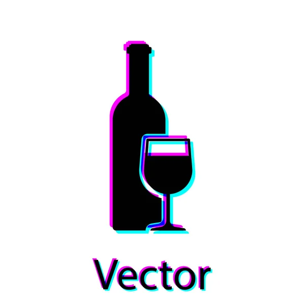 Bouteille de vin noir avec icône en verre de vin isolé sur fond blanc. Illustration vectorielle — Image vectorielle