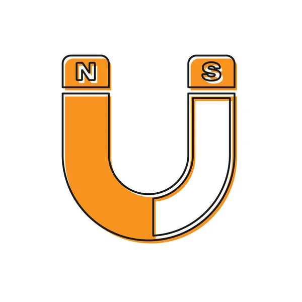 Icono de imán naranja aislado sobre fondo blanco. Imán de herradura, magnetismo, magnetización, signo de atracción. Ilustración vectorial — Archivo Imágenes Vectoriales