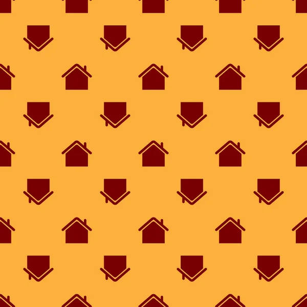Ikon Rumah Merah mengisolasi pola mulus pada latar belakang coklat. Simbol rumah. Ilustrasi Vektor - Stok Vektor