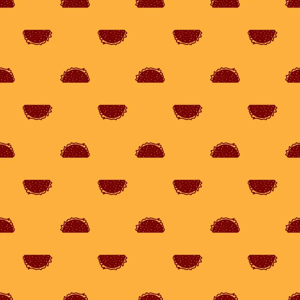 Tortilla simgesi ile Kırmızı Taco kahverengi arka plan üzerinde izole dikişsiz desen. Geleneksel Meksika fast food'u. Vektör İllüstrasyonu — Stok Vektör