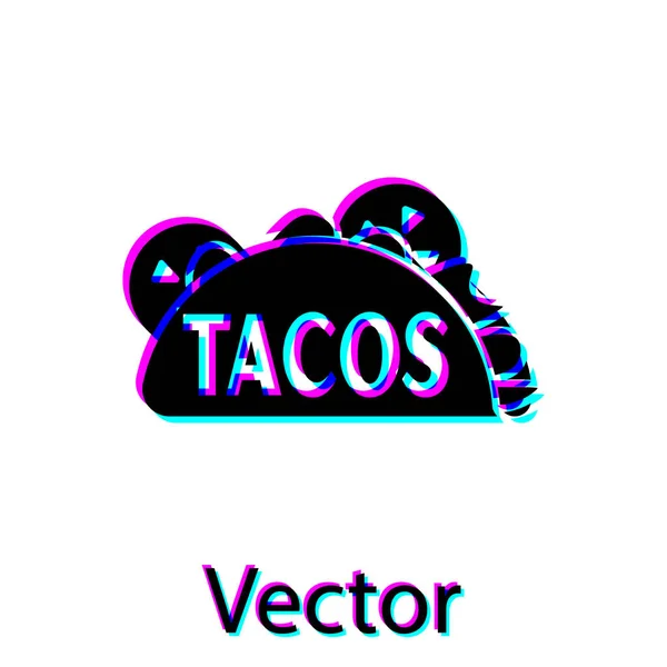 Taco preto com ícone de tortilla isolado no fundo branco. Comida tradicional mexicana. Ilustração vetorial — Vetor de Stock