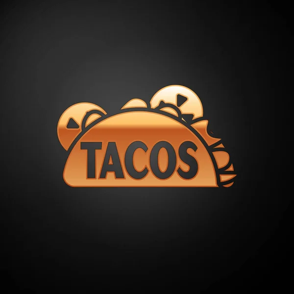 Gouden Taco met tortilla pictogram geïsoleerd op zwarte achtergrond. Traditionele Mexicaanse Fast Food. Vector illustratie — Stockvector