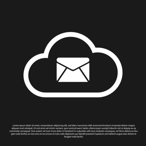 Icône du serveur de messagerie Black Cloud isolée sur fond noir. Hébergement de serveur Cloud pour courrier électronique. Service de messagerie en ligne. Panneau de la boîte aux lettres. Illustration vectorielle — Image vectorielle