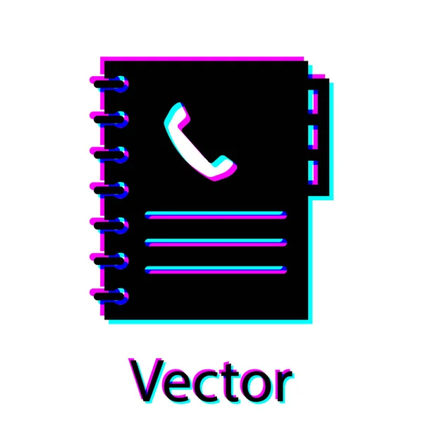 Zwarte telefoonlijst pictogram geïsoleerd op witte achtergrond. Adresboek. Telefoonmap. Vector illustratie — Stockvector